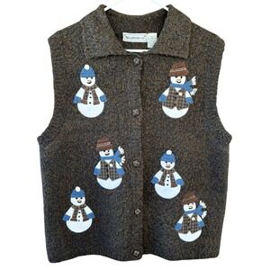Vintage Belle Point Fall Winter‎ Snowman Boucle Knit Sweater Vest Size XL